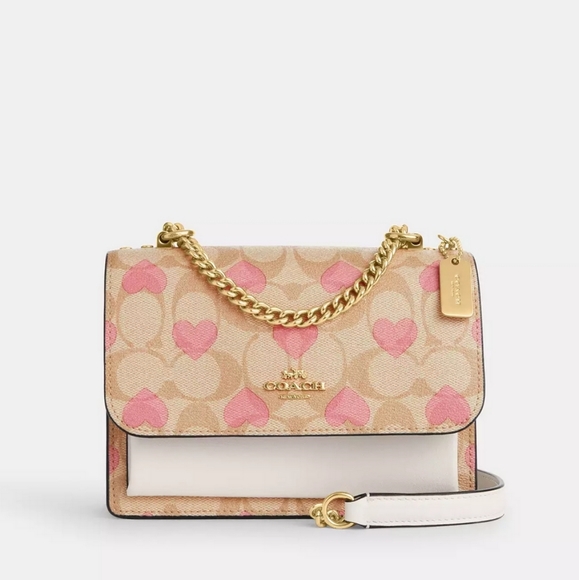 New! Mini Klare Crossbody in Signature Canvas with Heart 💕 Print - Picture 1 of 14